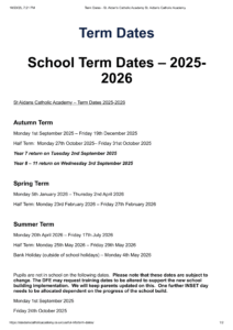 St. Aidan's Catholic Academy Term Dates 25-26 Revised