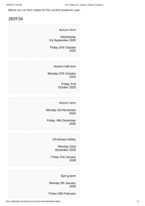St. Joseph’s Catholic Academy term dates 1