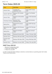 St. Wilfrid's R.C. College Term dates