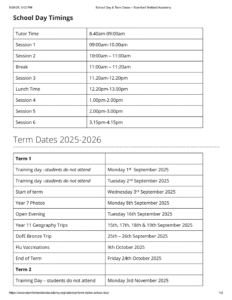 Stamford Welland Academy term dates 1
