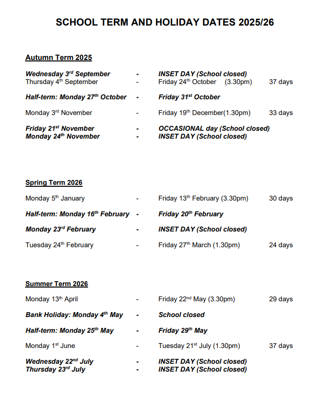 St Anthony's Catholic Primary Term Dates