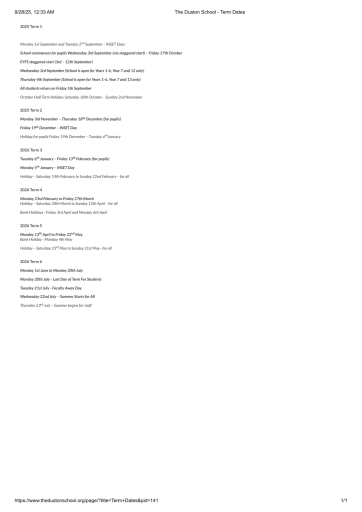 The Duston School Term Dates 25-26 Revised