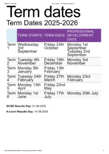 The Parker Academy Term dates