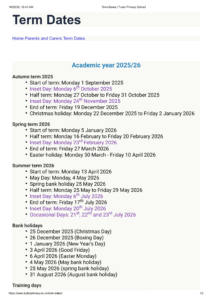 Tudor Primary School - Term Dates