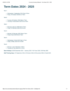 University Academy Holbeach term dates