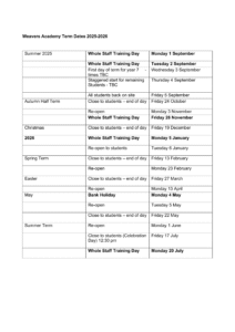 Weavers Academy term dates