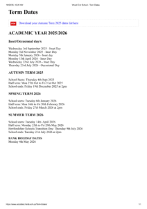 Wood End School - Term Dates 25-26
