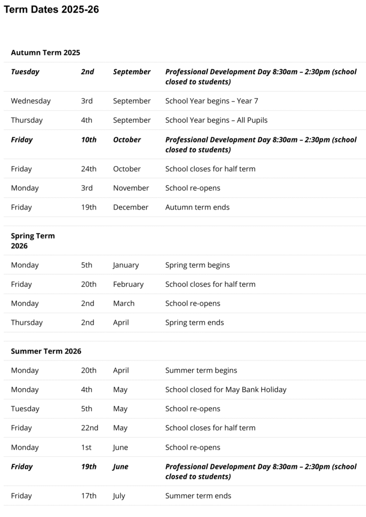 Woodham Academy Term Date