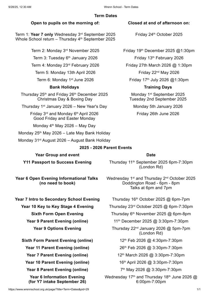 Wrenn School term dates