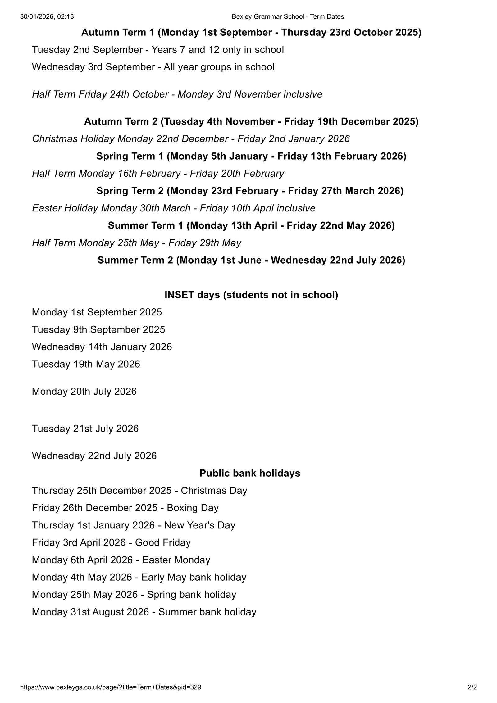 Bexley Grammar School 25-26 Term Dates Revised PDF Term Dates