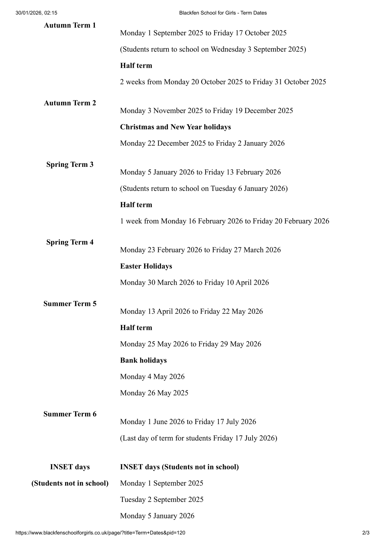 Blackfen School for Girls 25-26 Term Dates Revised PDF Term Dates