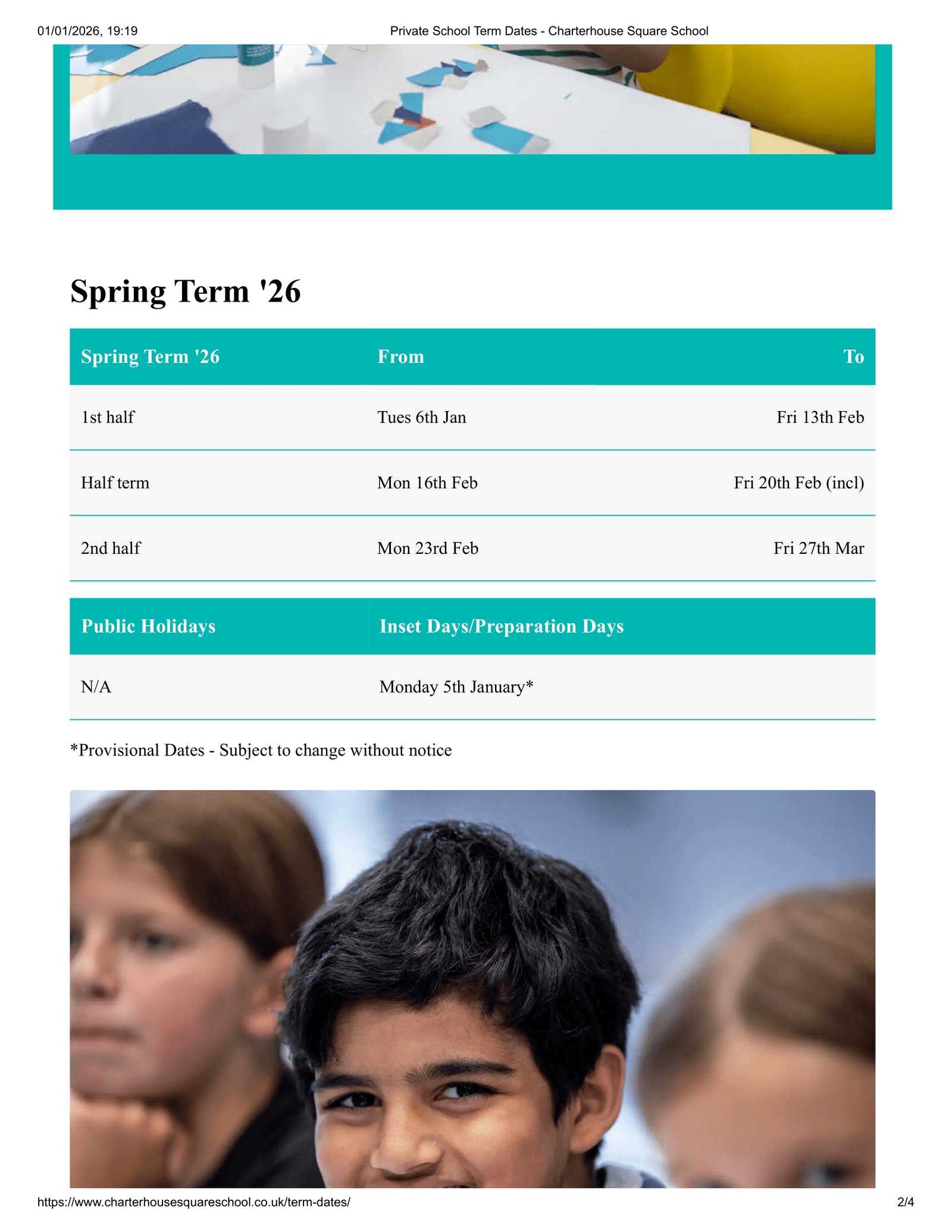 Charterhouse Square School Term Dates 25-26 Revised [PDF]