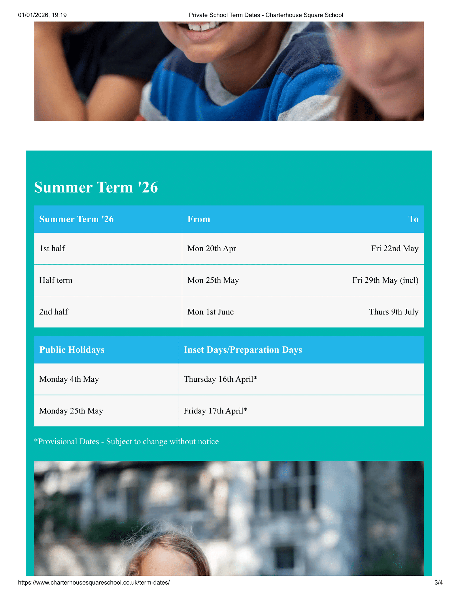 Charterhouse Square School Term Dates 25-26 Revised [PDF]