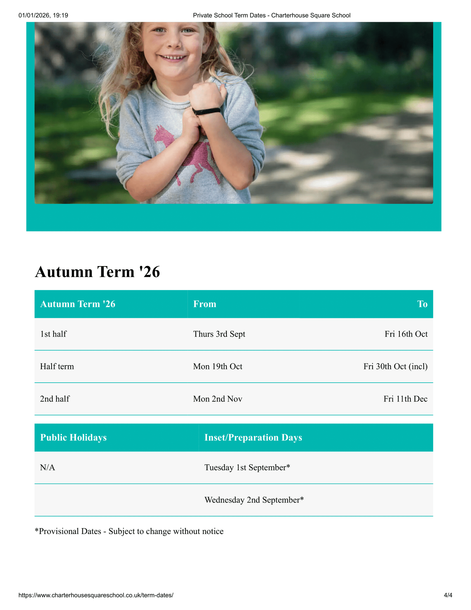 Charterhouse Square School Term Dates 25-26 Revised [PDF]