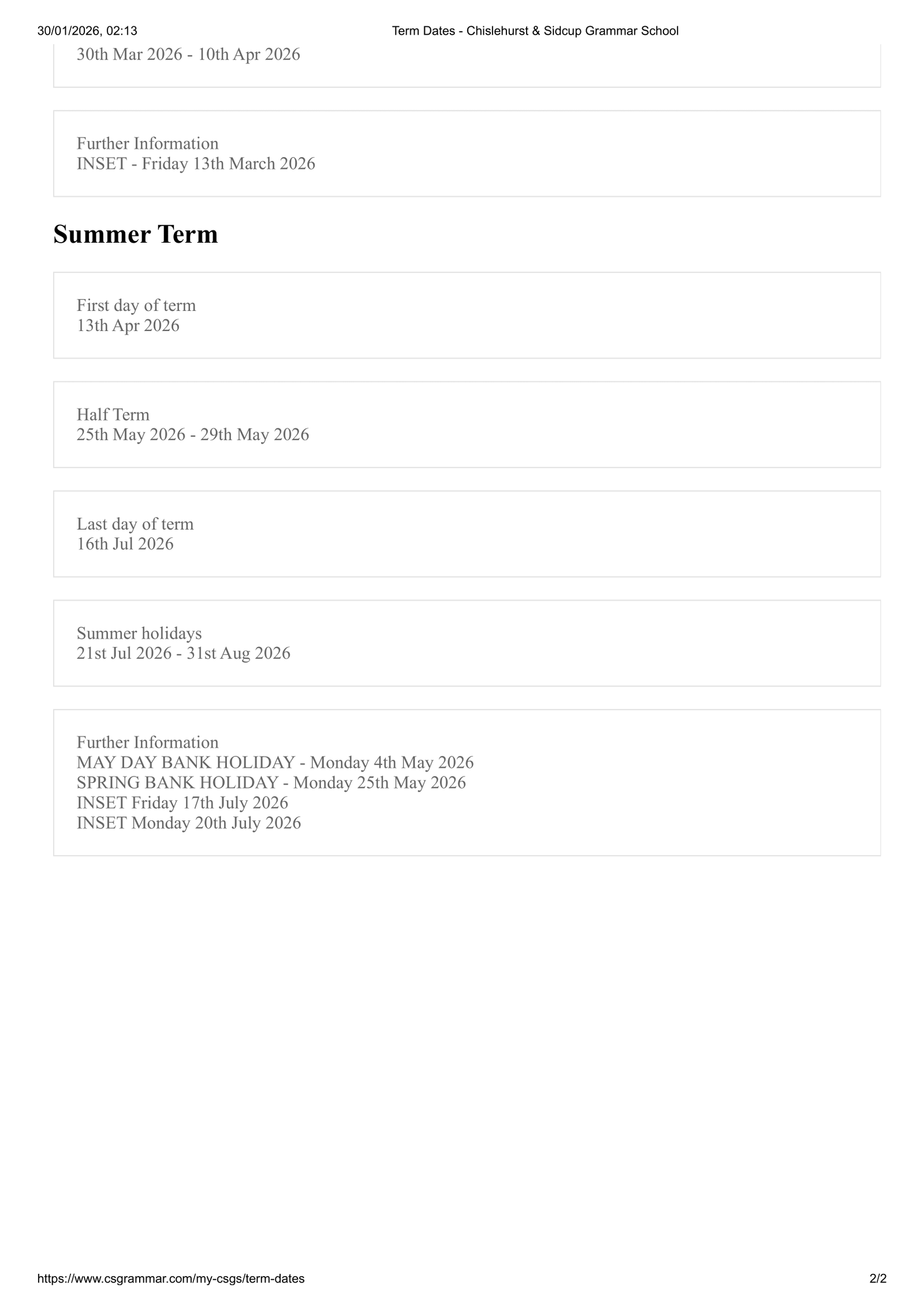 Chislehurst & Sidcup Grammar School 25-26 Term Dates Revised PDF Term Dates
