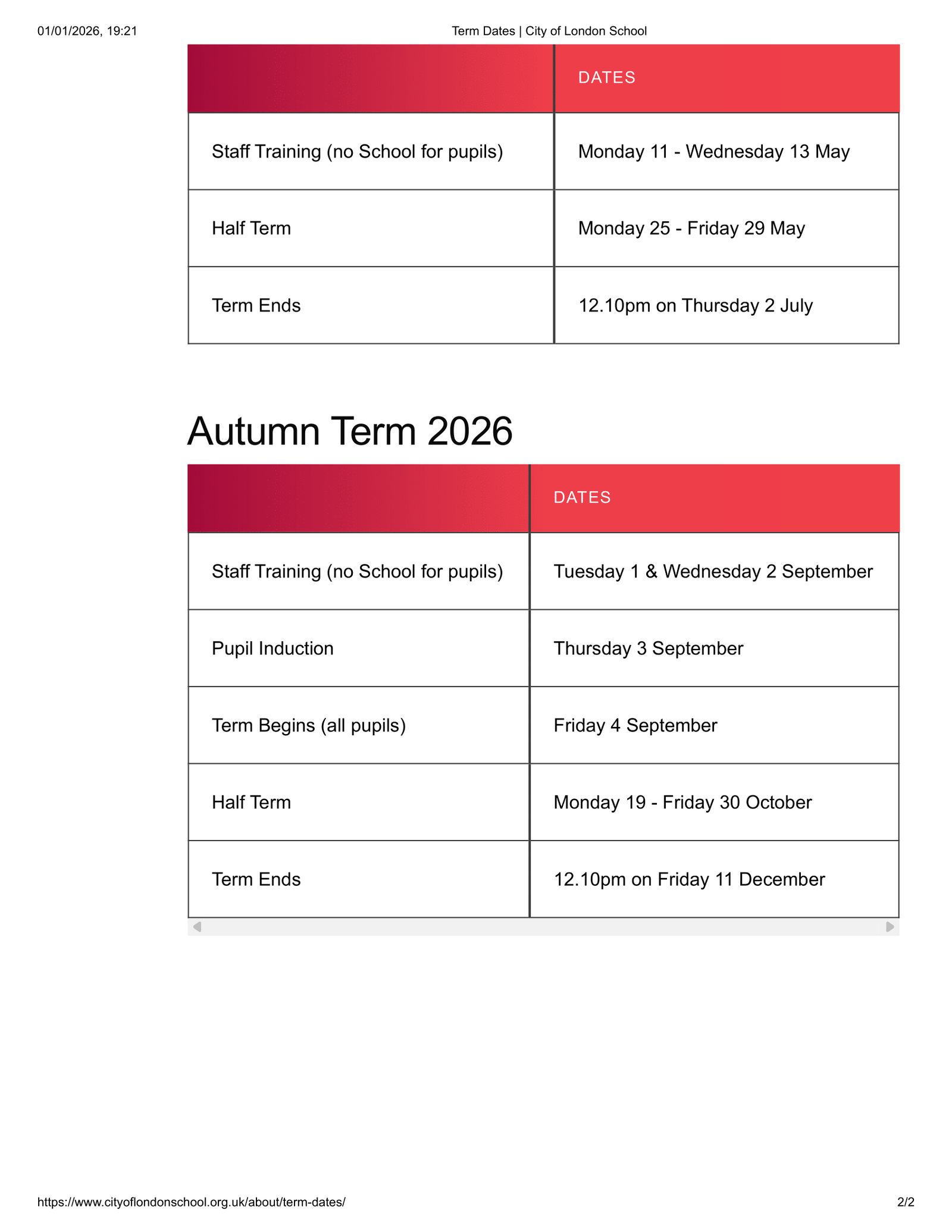 City of London School Term Dates 25-26 Revised [PDF]