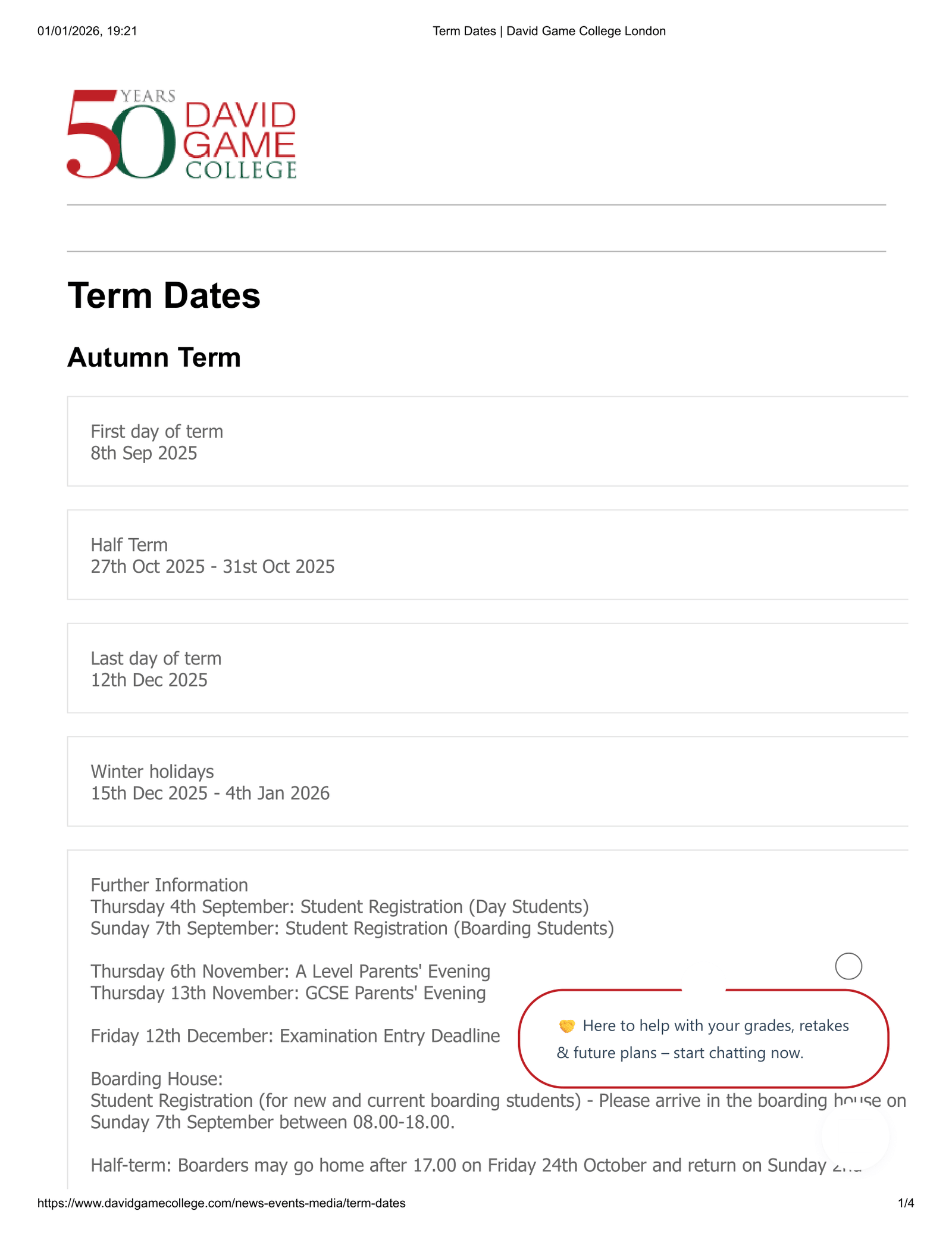 David Game College London Term Dates 25-26 Revised [PDF]