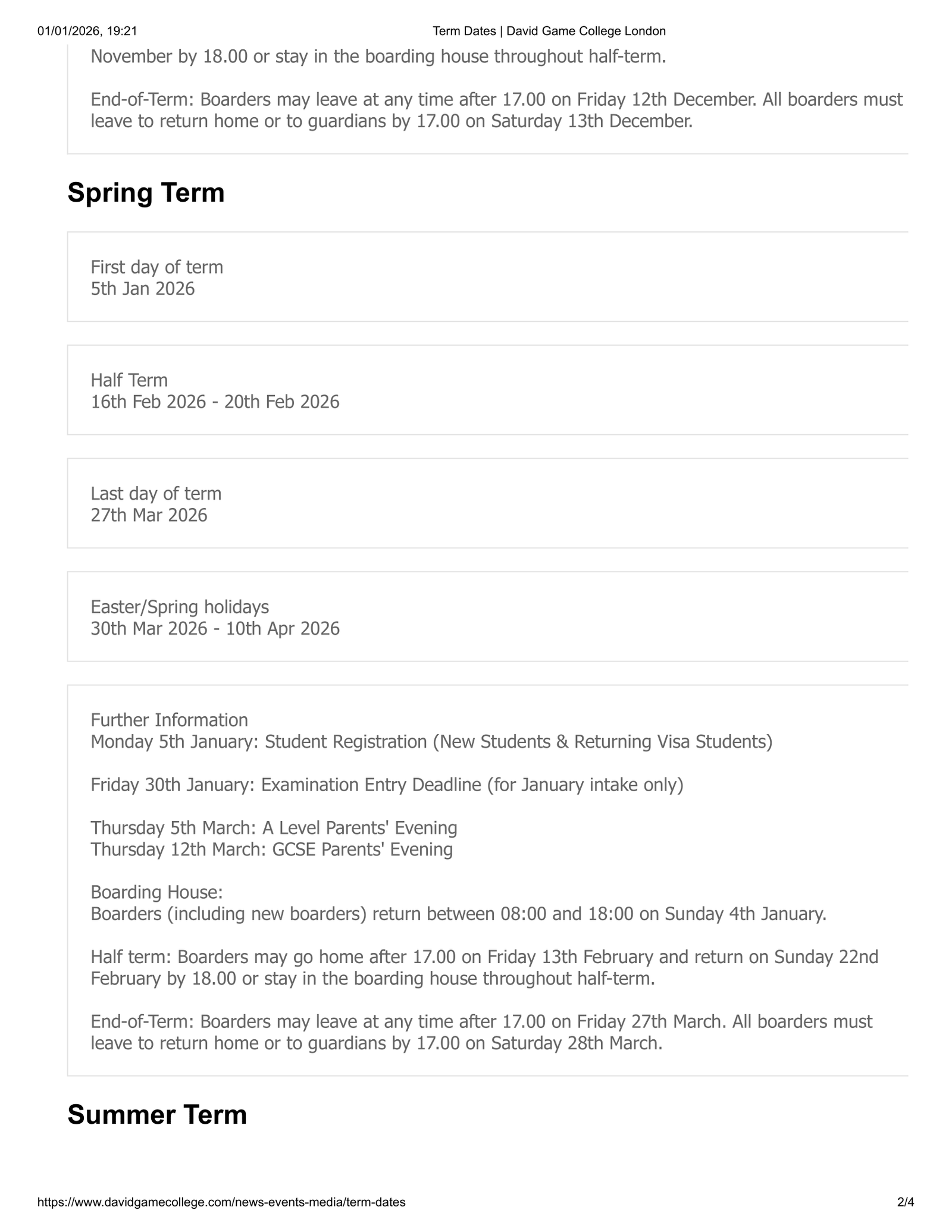 David Game College London Term Dates 25-26 Revised [PDF]