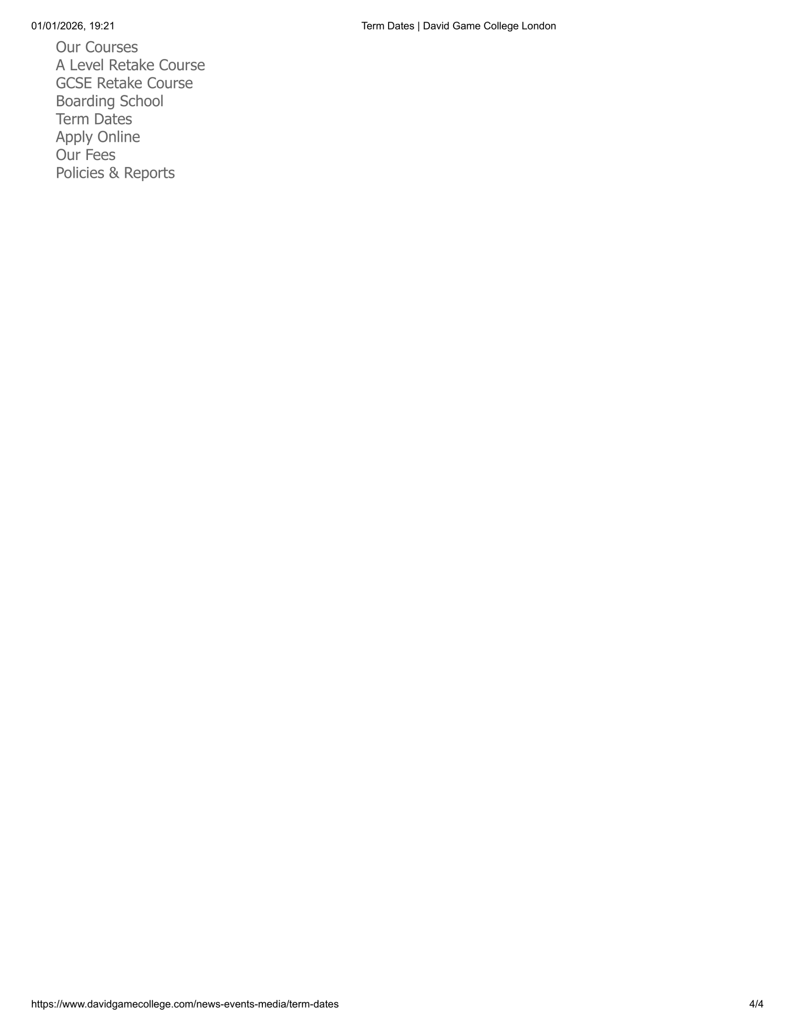 David Game College London Term Dates 25-26 Revised [PDF]