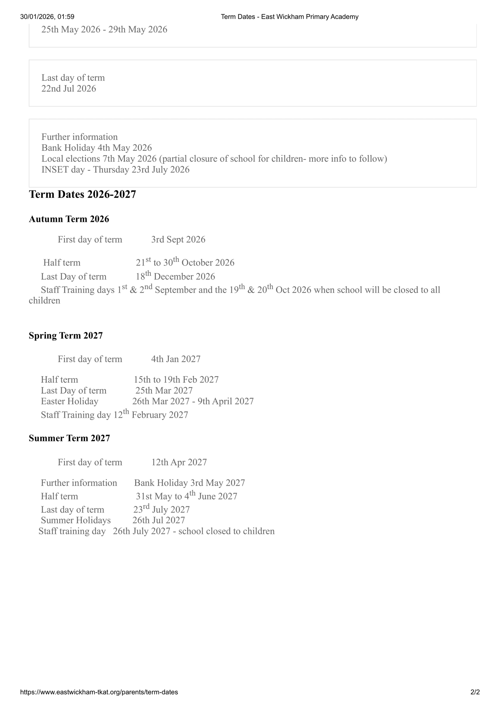 East Wickham Primary Academy 25-26 Term Dates Revised PDF Term Dates