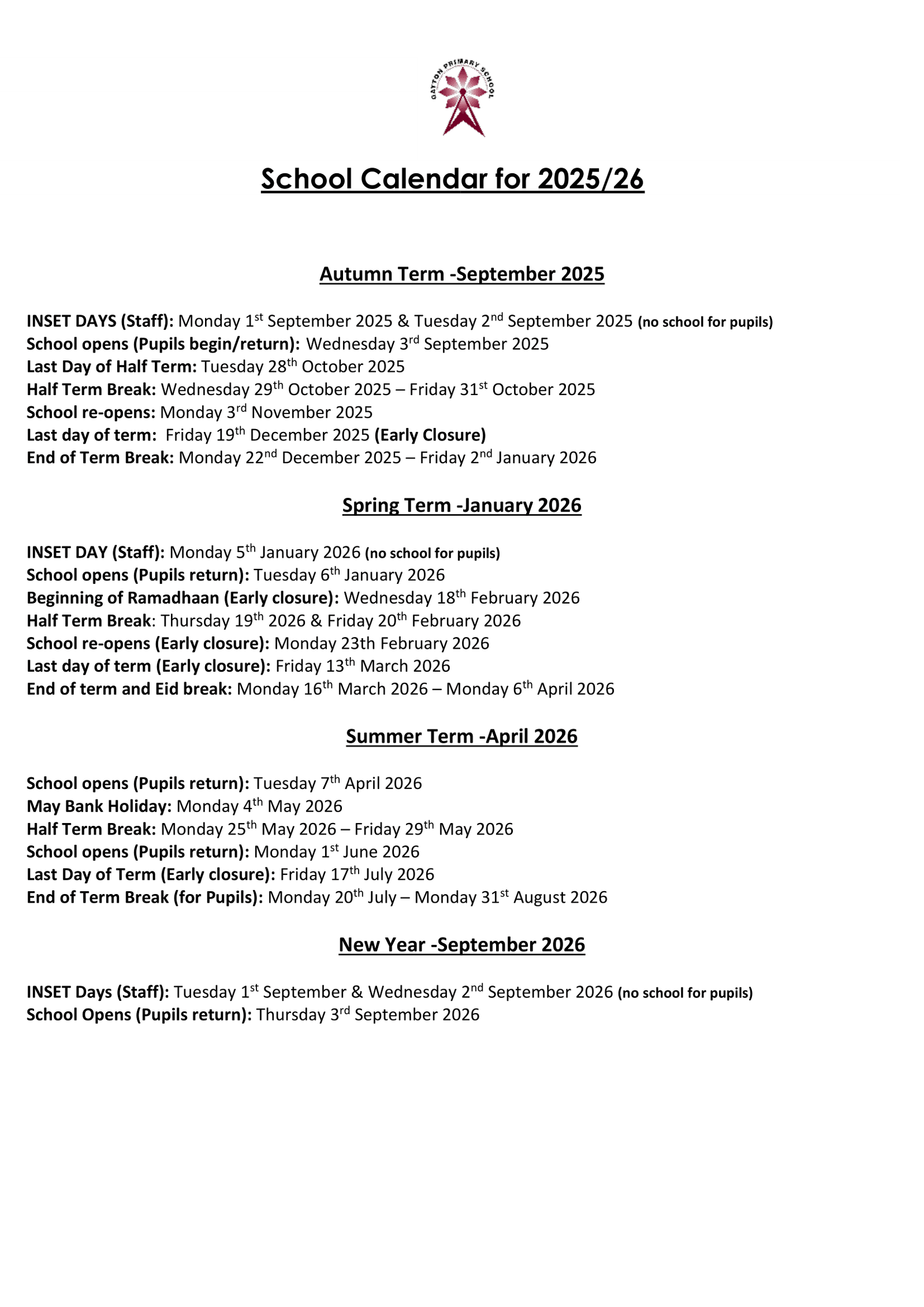 Gatton Primary School term dates 25-26 Official Updates Term Dates
