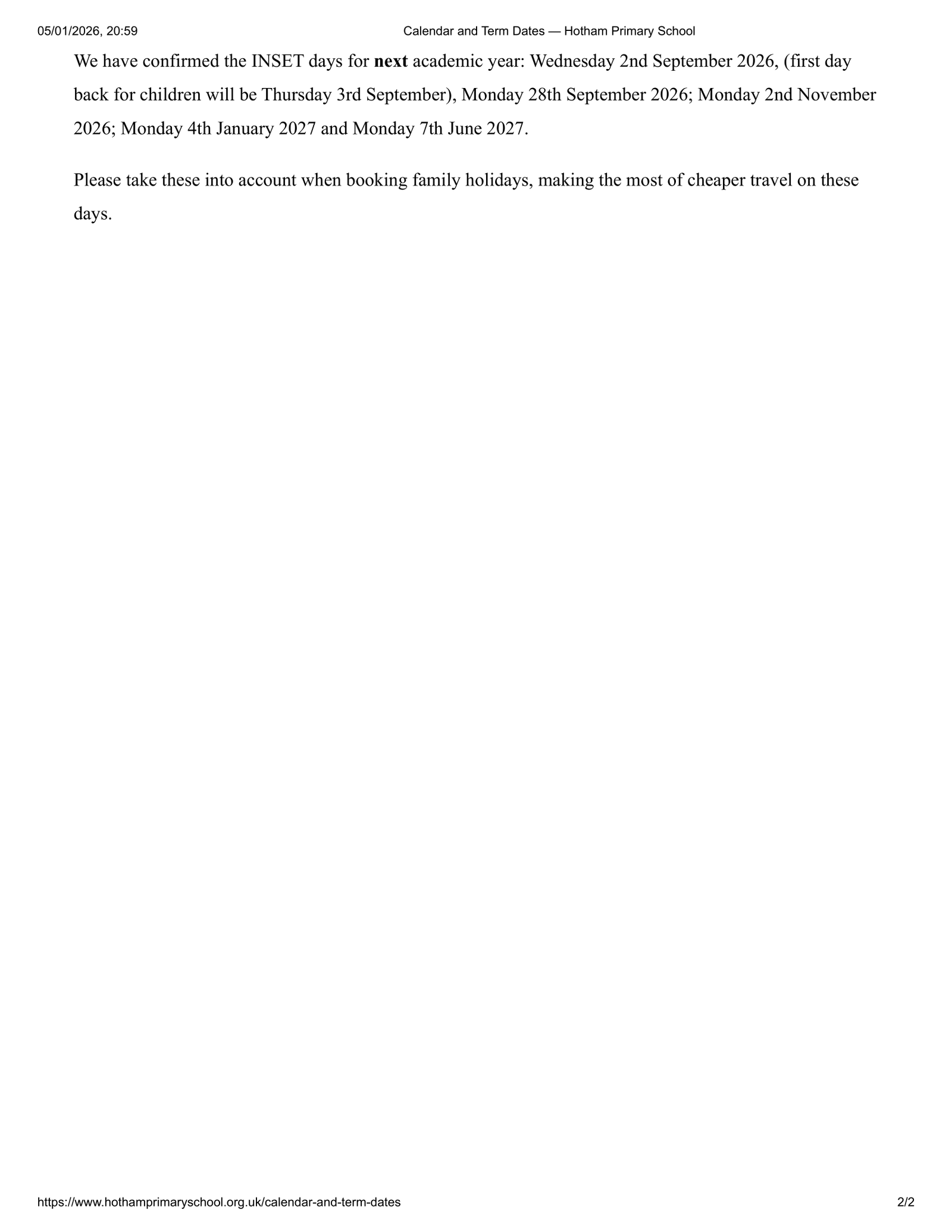 Hotham Primary School term dates 25-26 Official Updates Term Dates