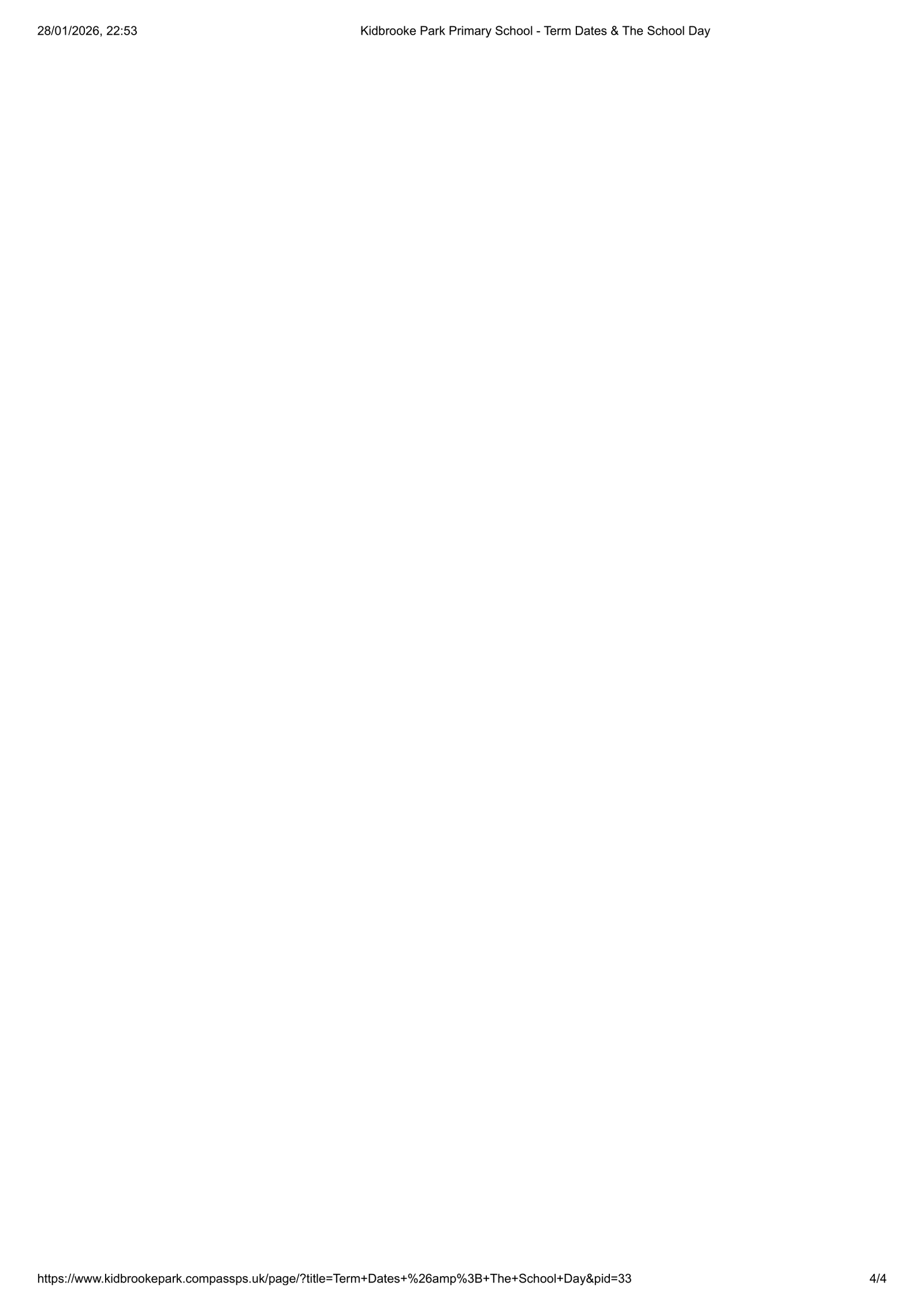 Kidbrooke Park Primary School 25-26 Term Dates Revised Term Dates