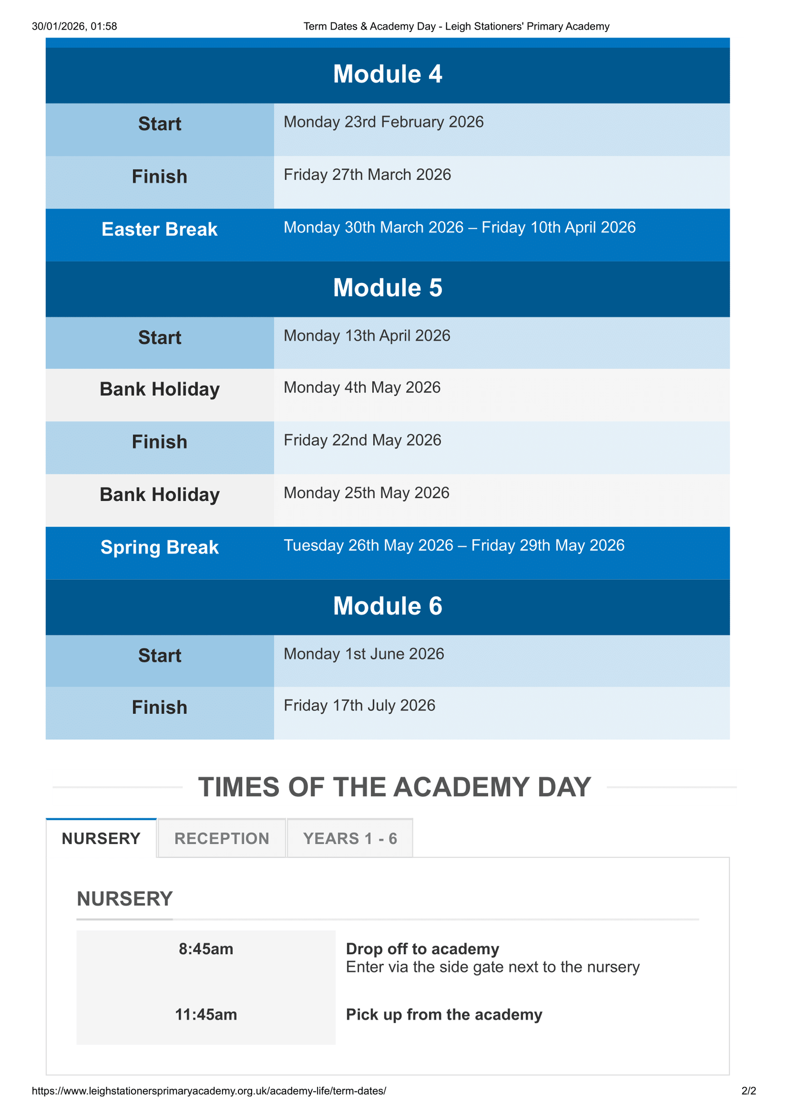 Leigh Stationers' Primary Academy 25-26 Term Dates Revised Term Dates