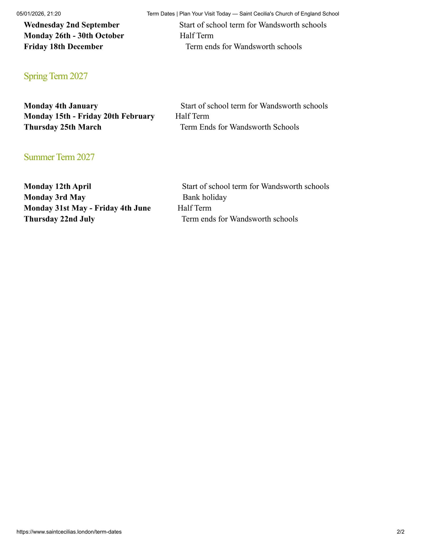 saint cecilia's church of england school term dates 25-26 Official Updates Term Dates