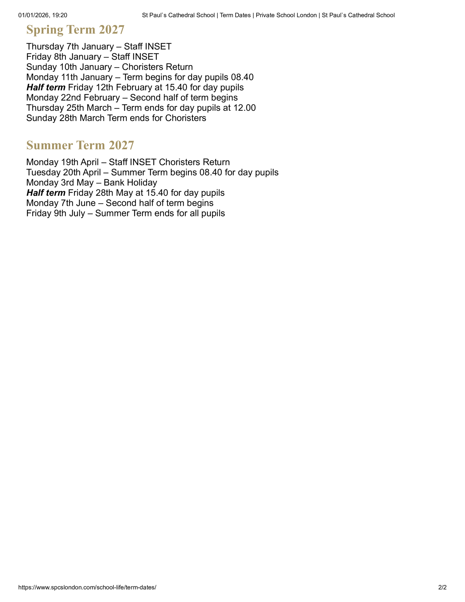 St Paul's Cathedral School Term Dates 25-26 Revised [PDF]