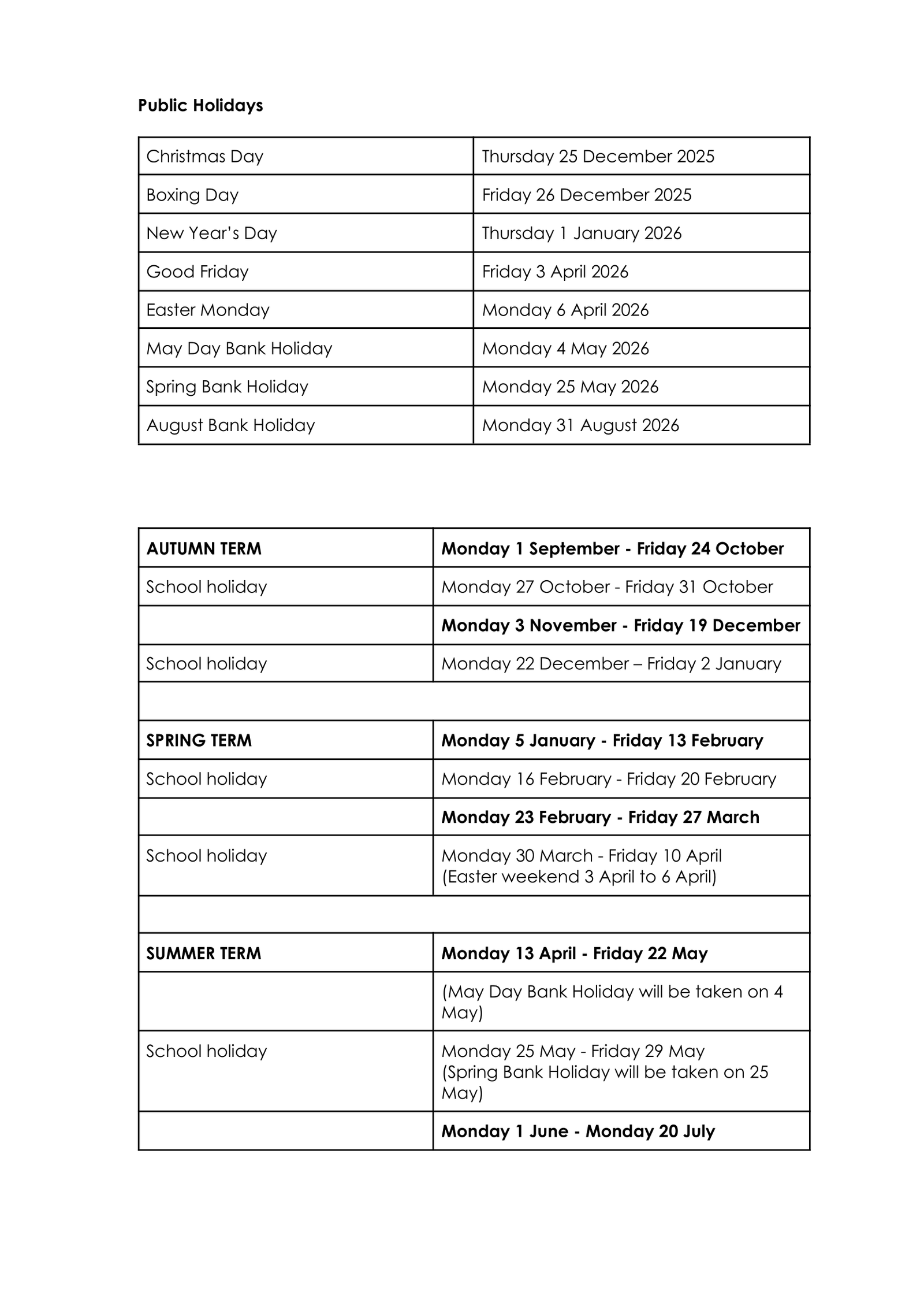 St Peter’s Eaton Square C of E Primary School term dates  25-26 Revised [PDF]