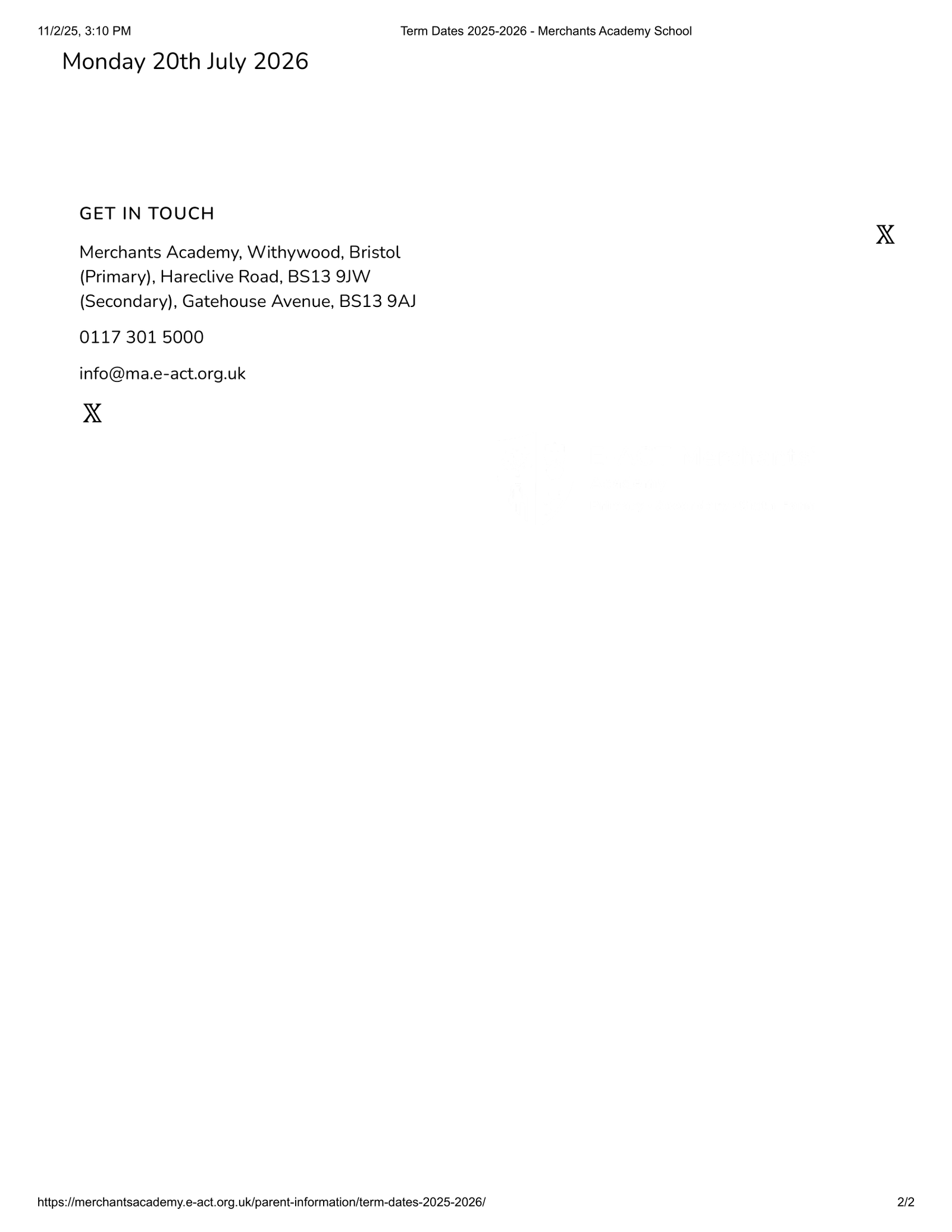 E-ACT Merchants’ Academy Term Dates 25-26 [REVISED] Term Dates