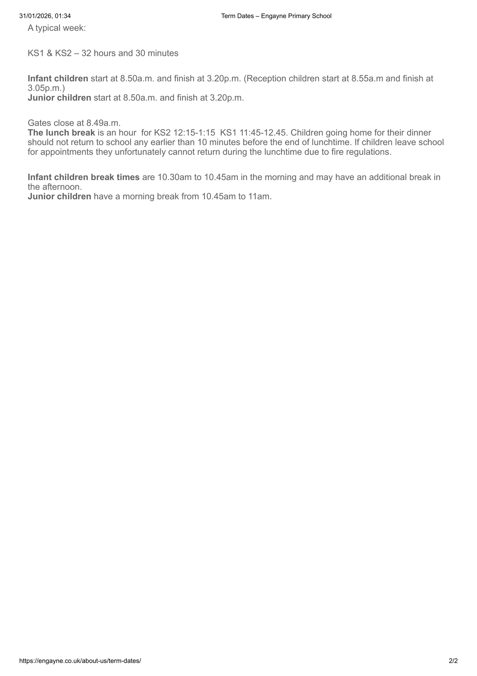 Engayne Primary School 25-26 Term Dates Revised Term Dates