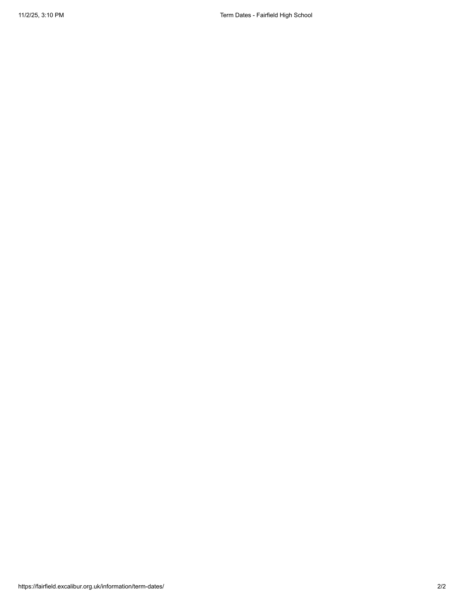 Fairfield High School Term Dates 25-26 [REVISED] Term Dates