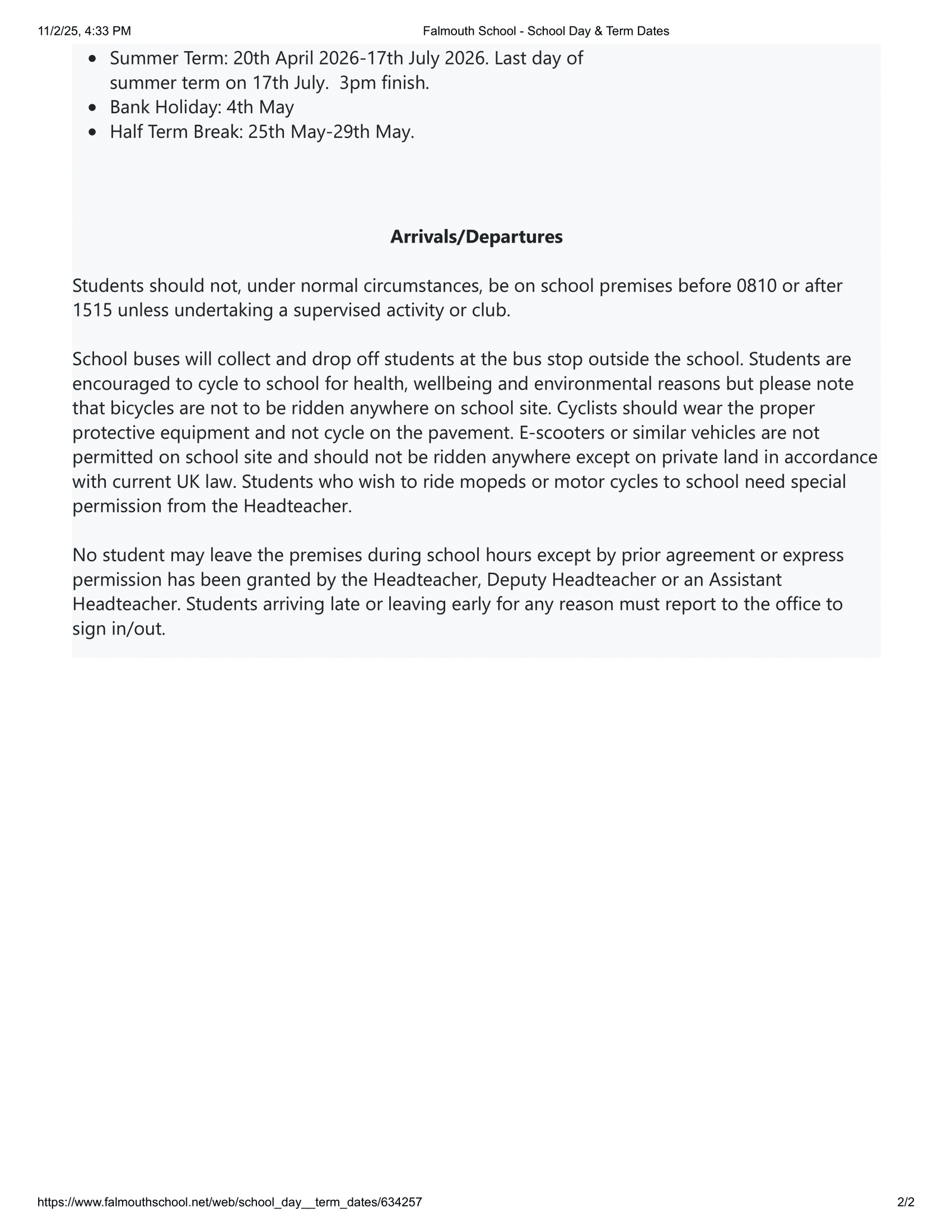 Falmouth School Term Dates 25-26 Official Updates Term Dates