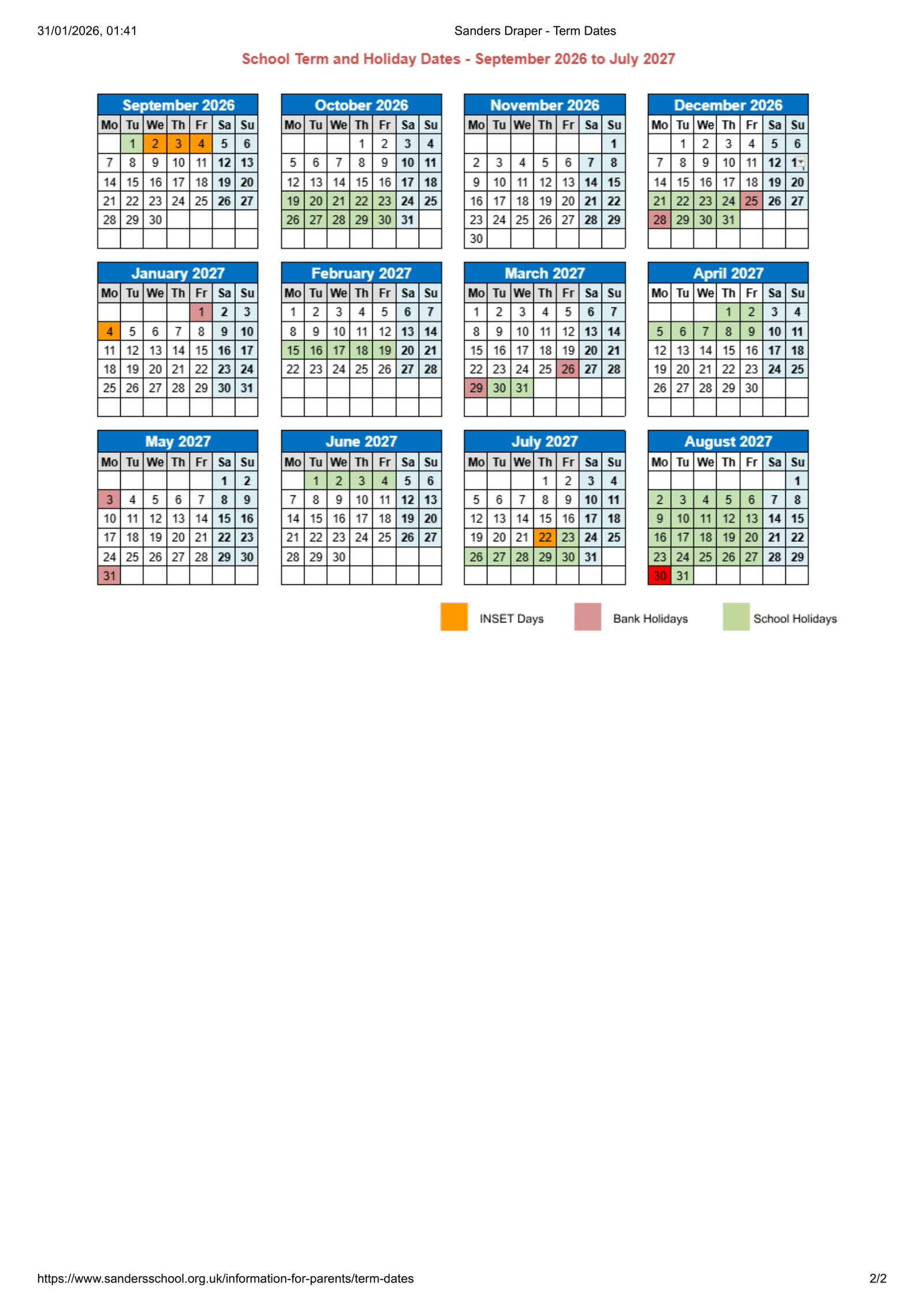 Sanders Draper 25-26 Term Dates Revised Term Dates