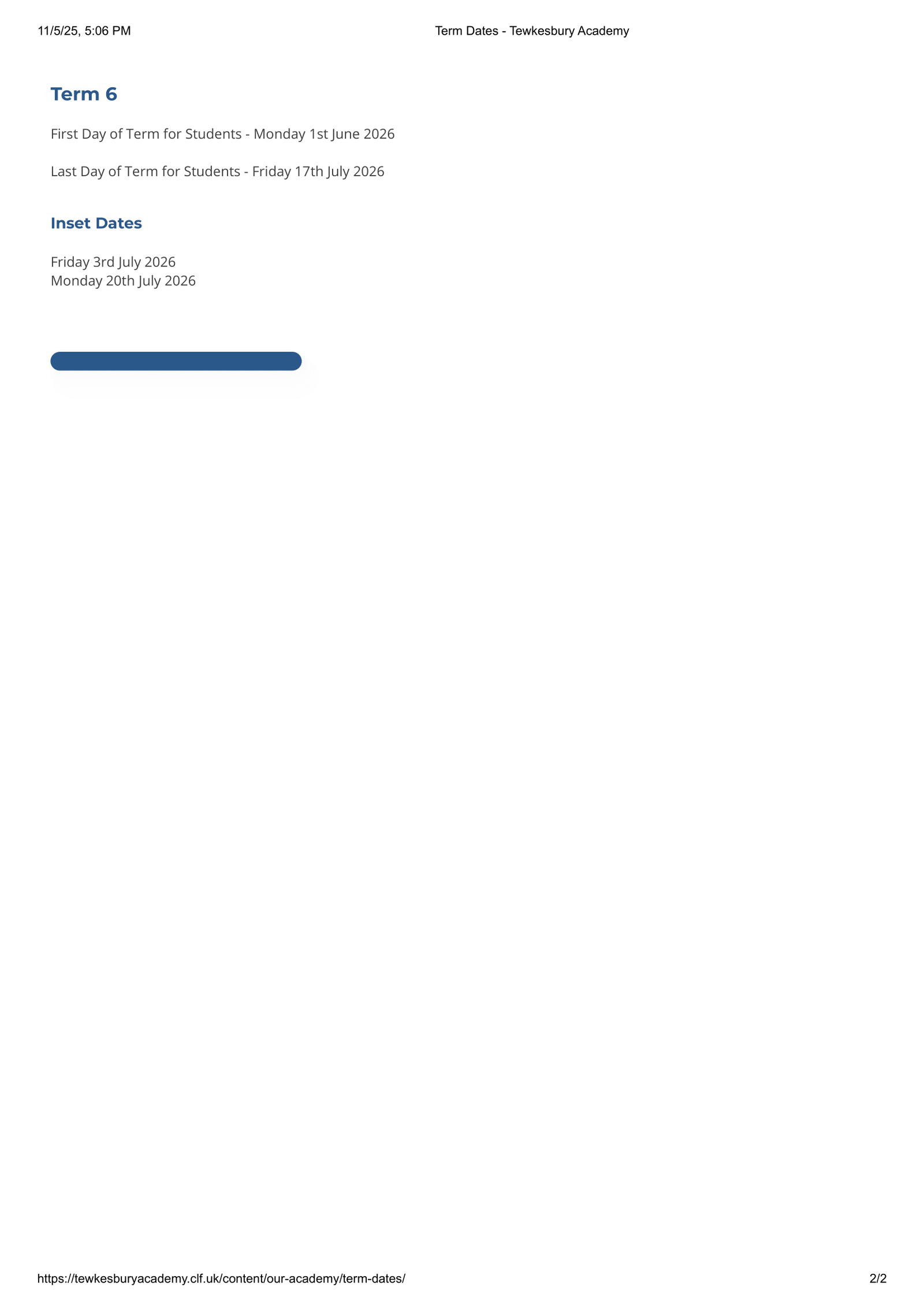 Tewkesbury Academy - Gloucestershire Term Dates Term Dates