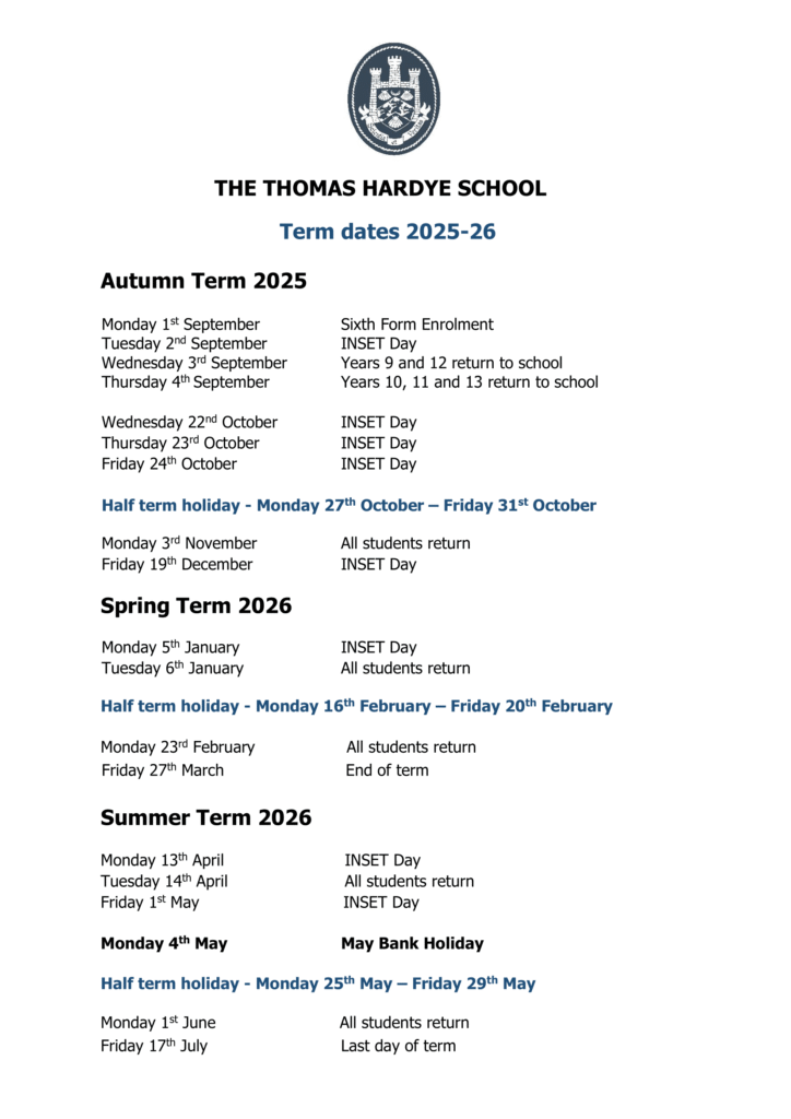 The Thomas Hardye School Term Date Updates - Sch-uk.org