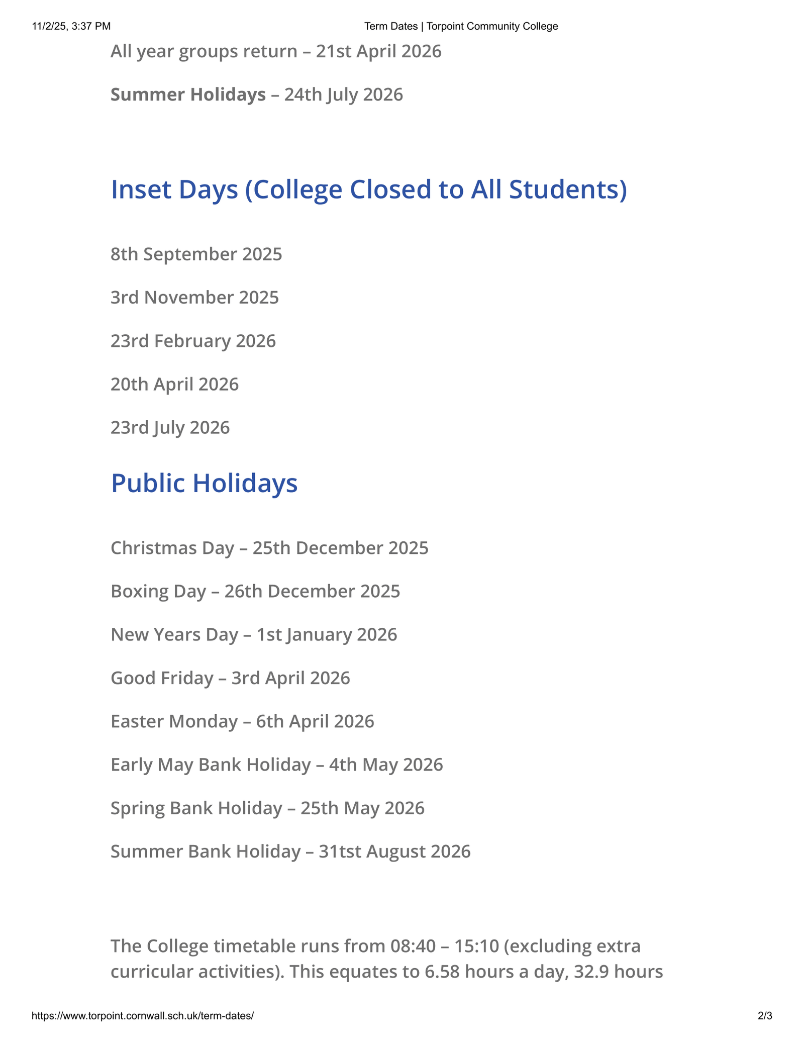 Torpoint Community College - Cornwall Term Dates Term Dates