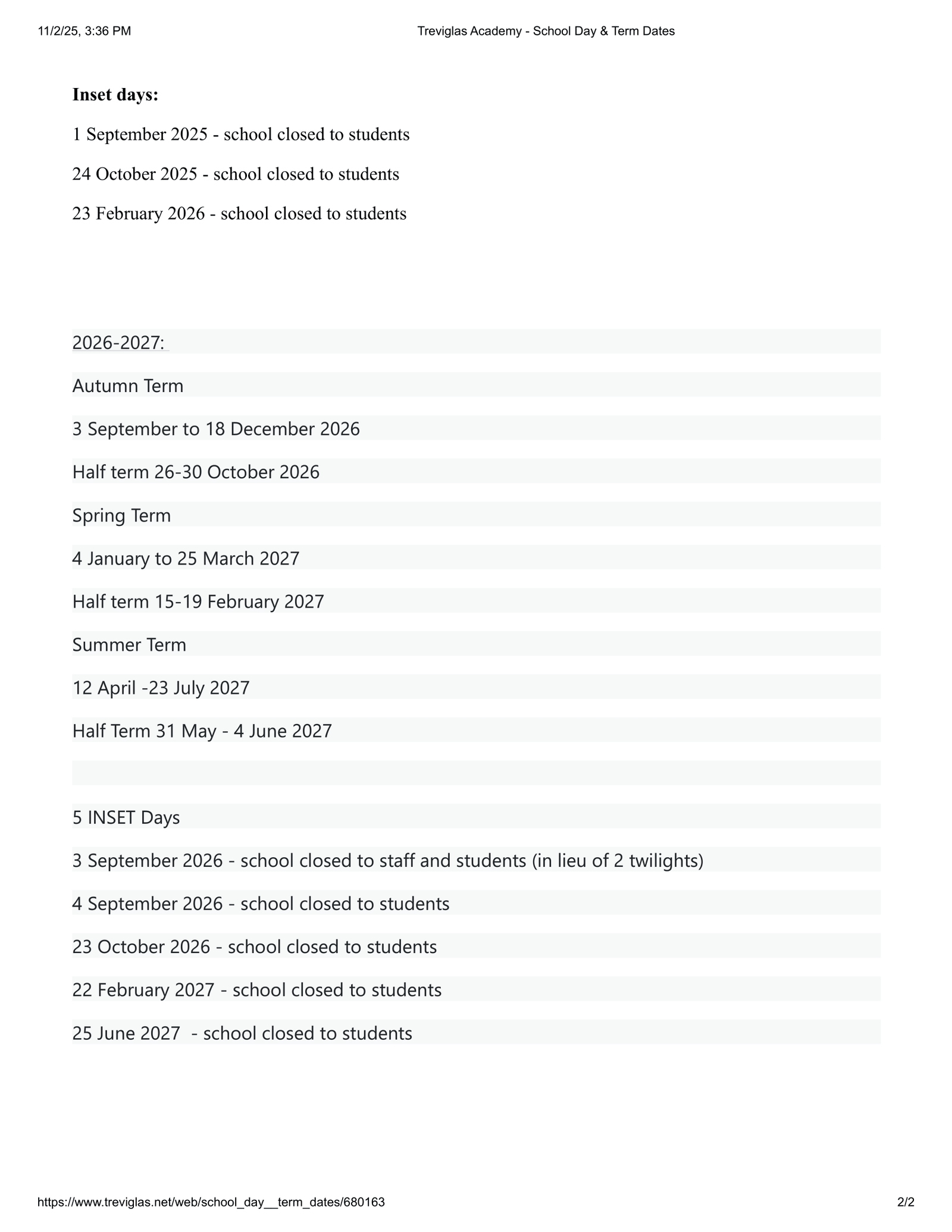Treviglas Academy - Cornwall Term Dates Term Dates