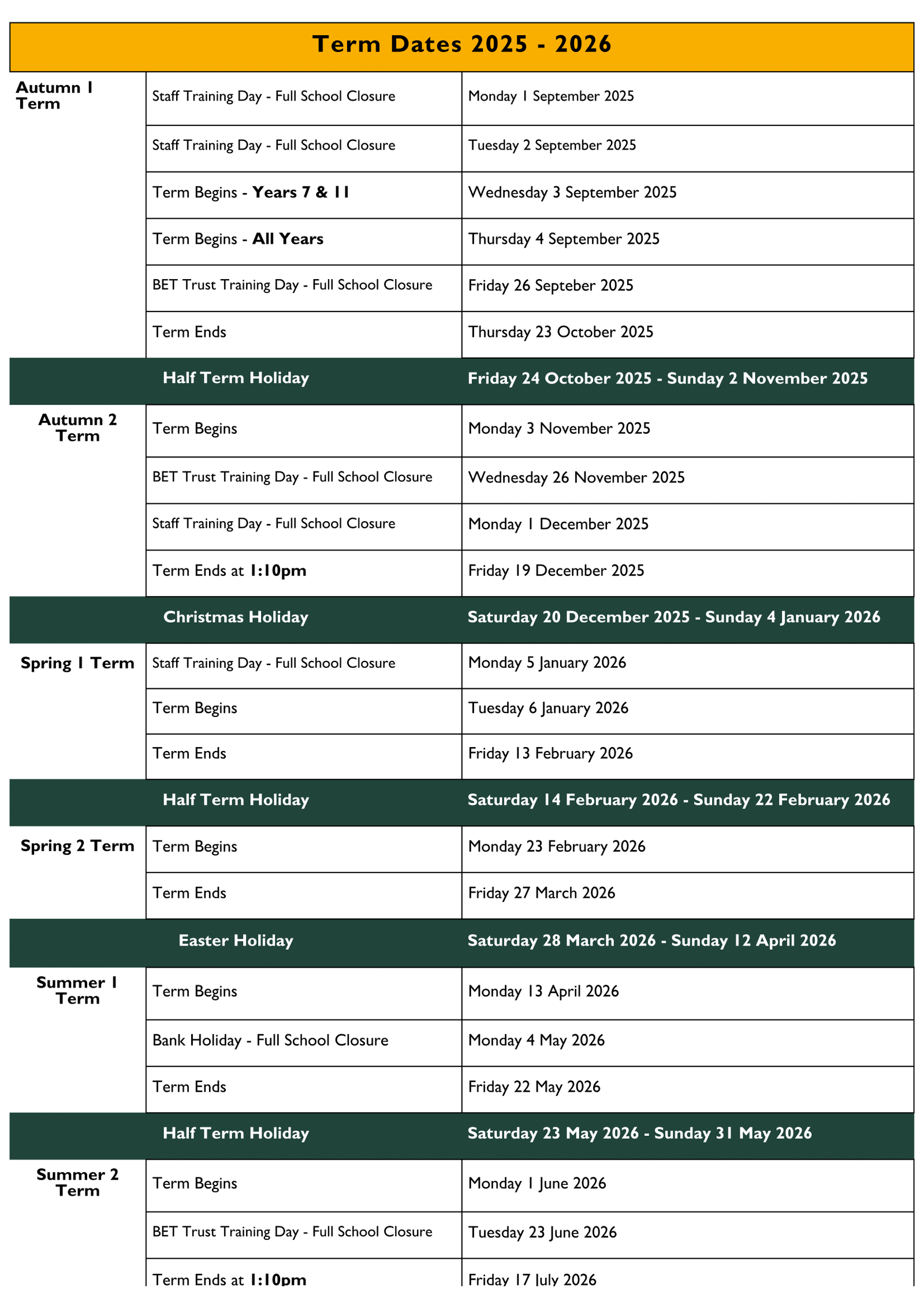 Bohunt Wokingham Term Dates  Term Dates